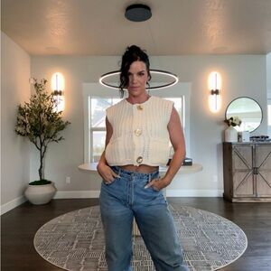 Cream Chunky Sweater Knit Top with Gold Buttons